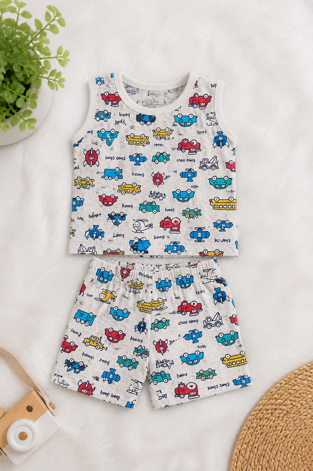Car Print Co-ord Set for Boys (Sleeveless T-Shirt & Shorts)