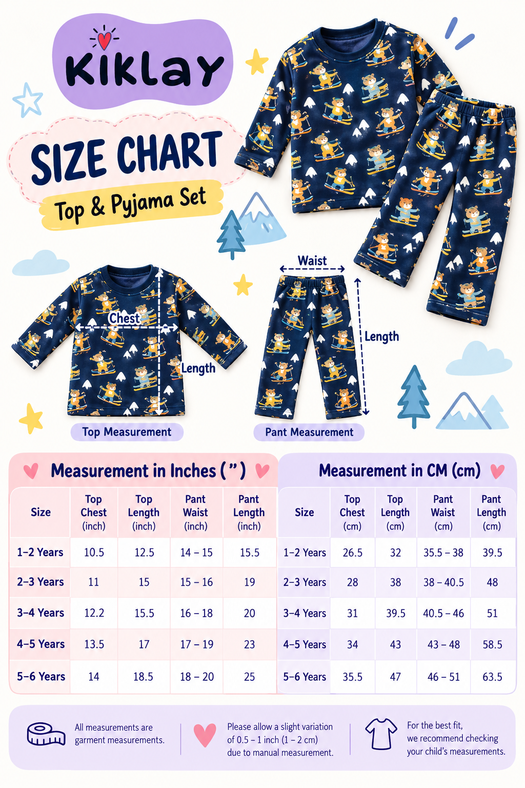 Navy Blue Ski Bear Print Winter Co-ord Set for Kids