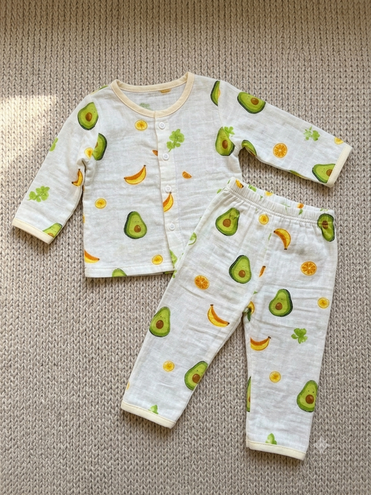 Avocado Print Night Suit Muslin Cotton for Babies