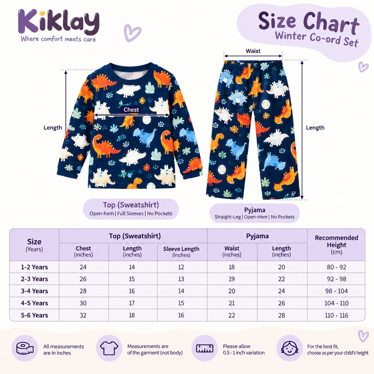 Dinosaur Print Winter Fleece Co-ord Set for Kids | Navy Blue β Kiklay