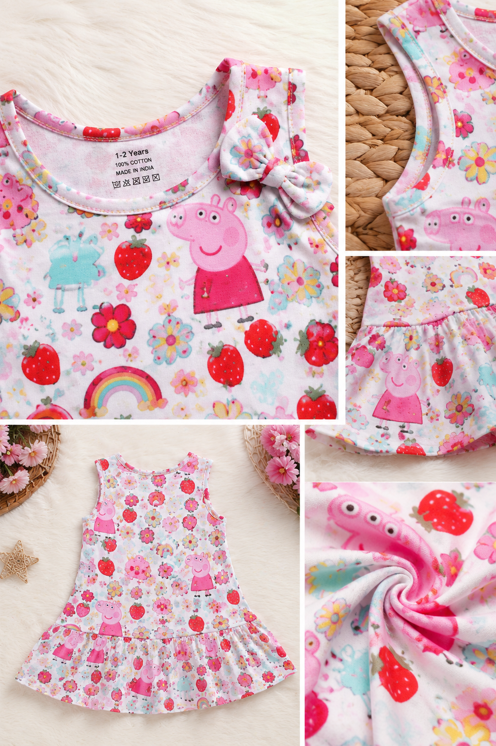 Cute Cartoon Print Cotton Dress for Girls | Soft Sleeveless Summer Dress
