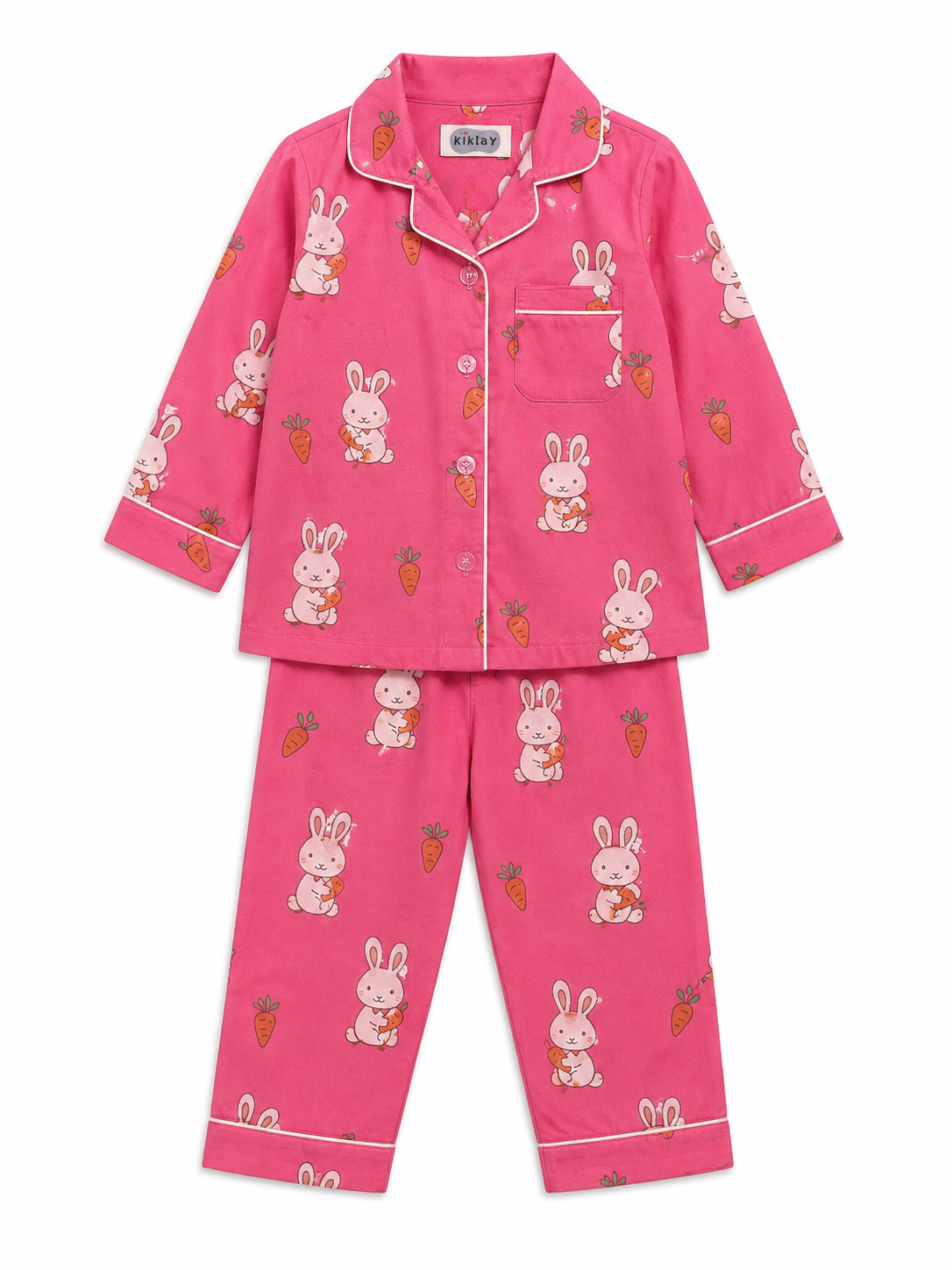 Cute Bunny & Carrot Print Pure Cotton Full Sleeve Night Suit for Kids