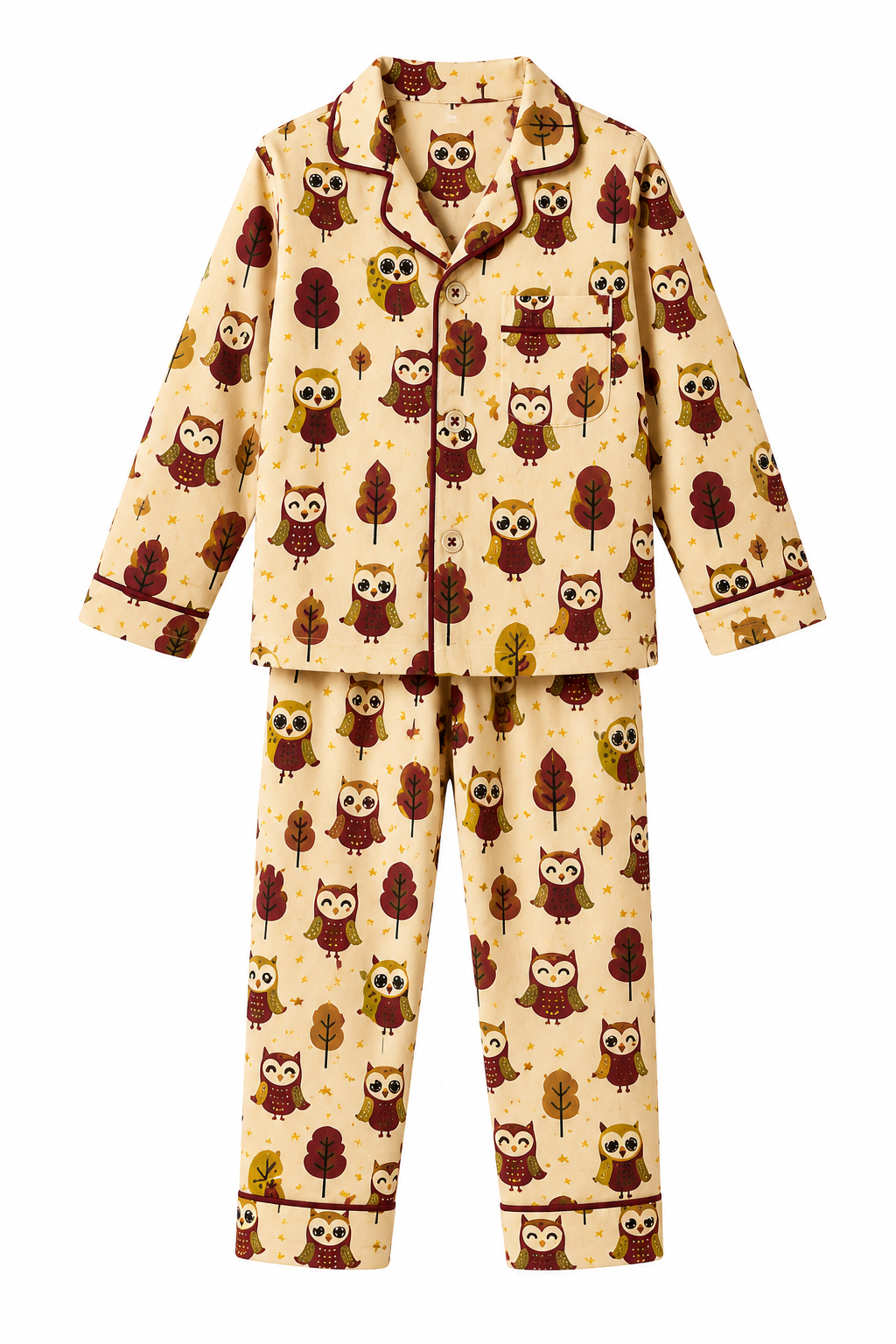 Kiklay Owl Print Pure Cotton Full Sleeve Night Suit for Kids | Boys & Girls