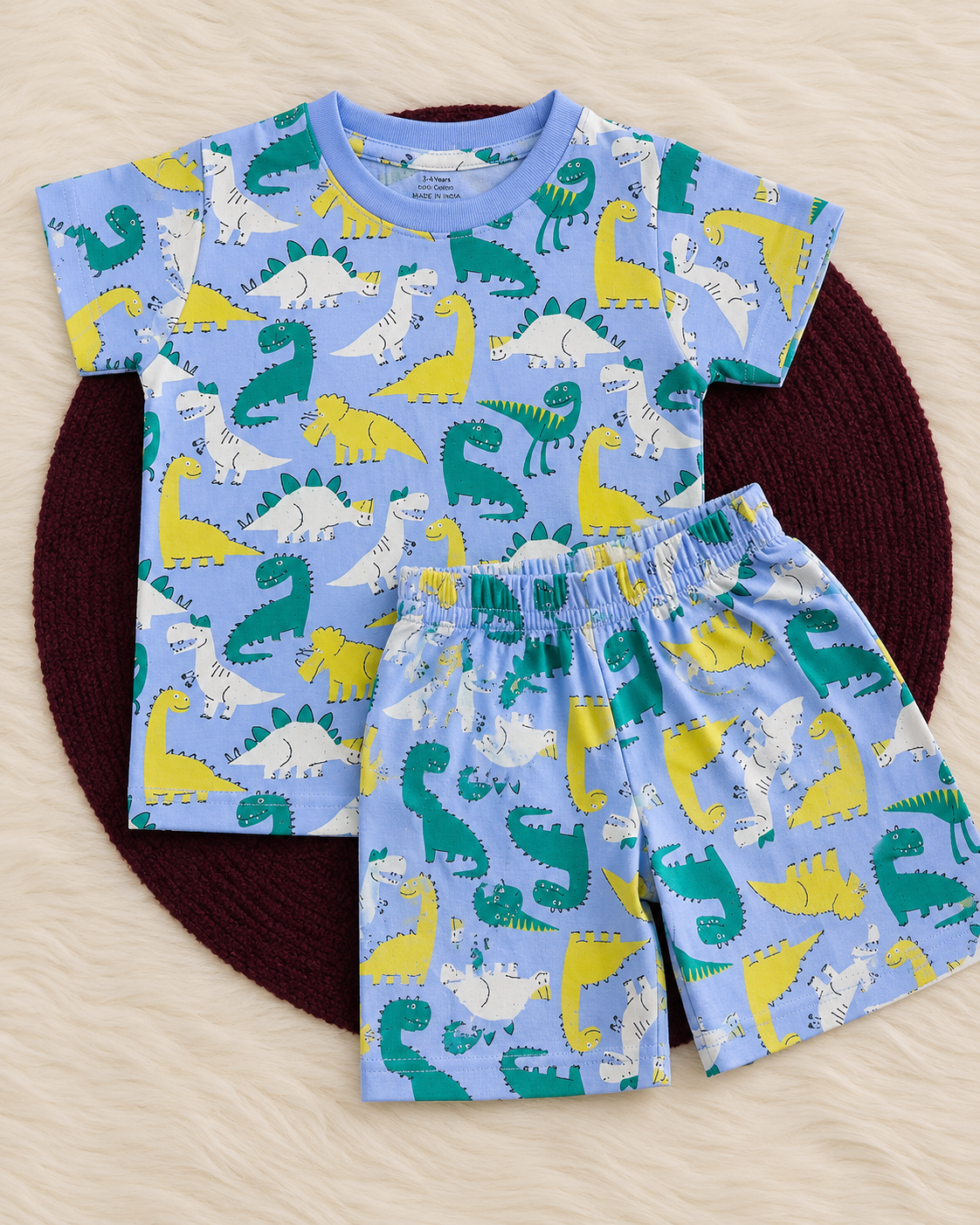 Dinosaur Print Cotton Co-ord Set for Boys | Soft Half Sleeve T-Shirt & Shorts