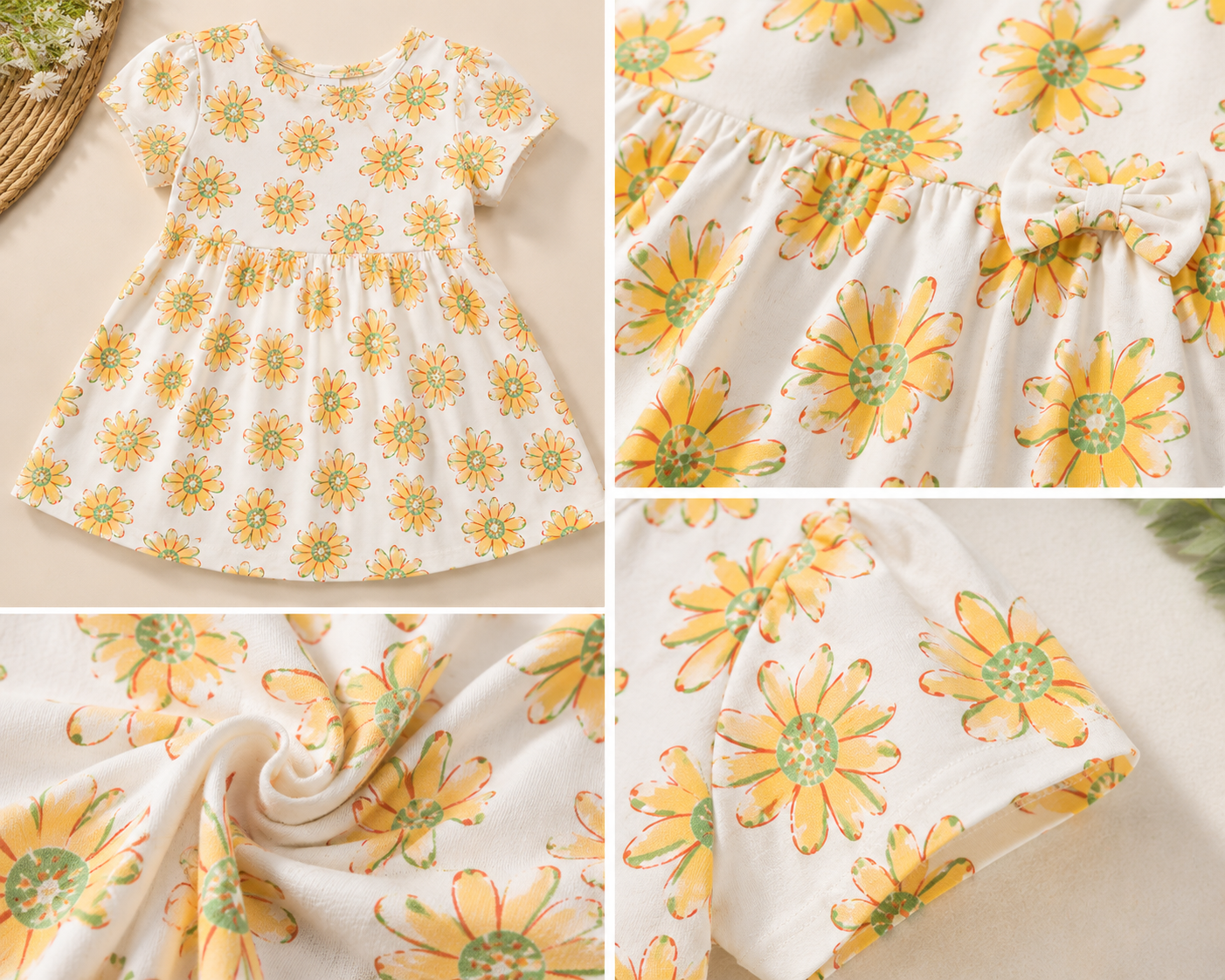 Sunny Daisy Print Cotton Dress for Girls | Soft Summer Casual Frock