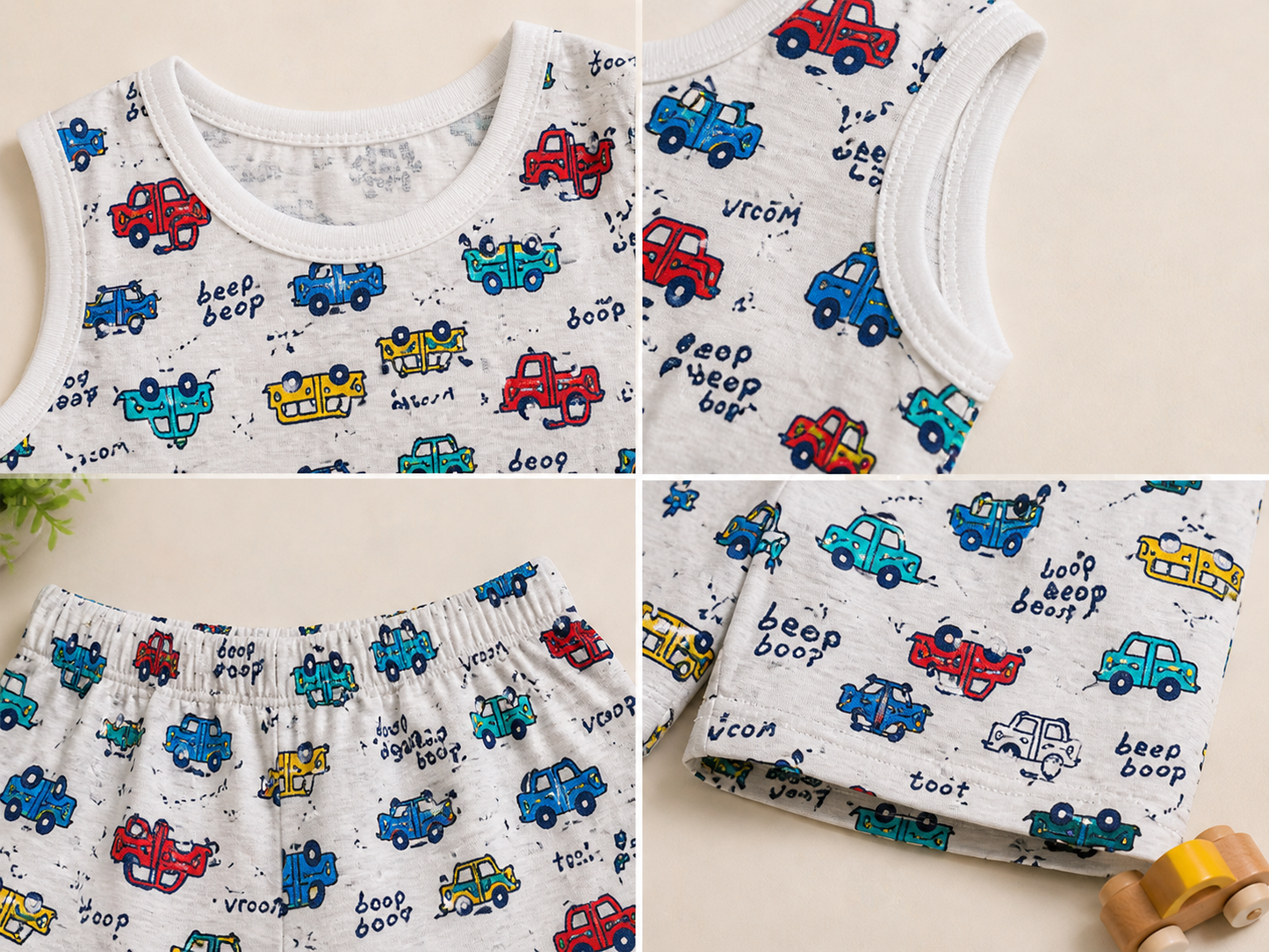 Car Print Co-ord Set for Boys (Sleeveless T-Shirt & Shorts)