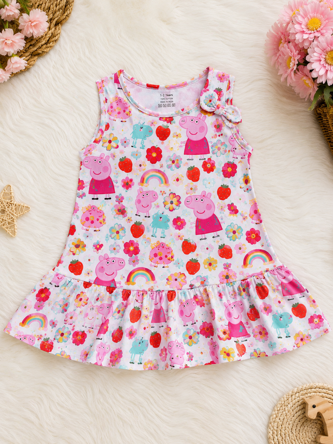Cute Cartoon Print Cotton Dress for Girls | Soft Sleeveless Summer Dress