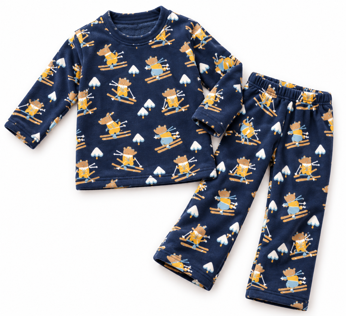 Navy Blue Ski Bear Print Winter Co-ord Set for Kids
