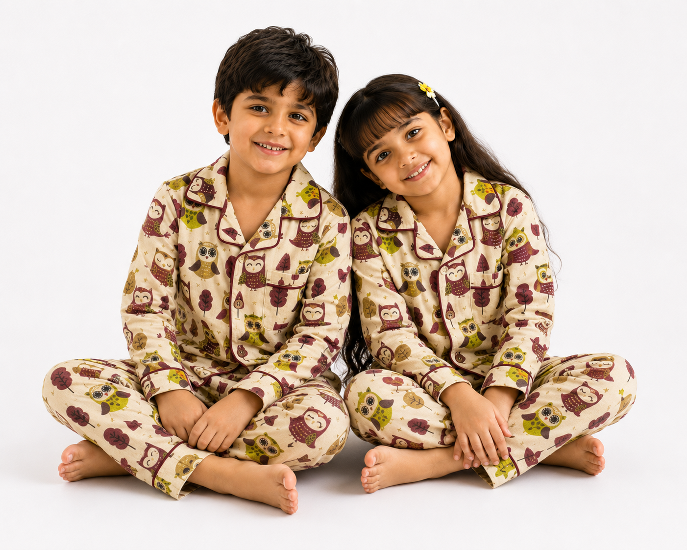 Kiklay Owl Print Pure Cotton Full Sleeve Night Suit for Kids | Boys & Girls