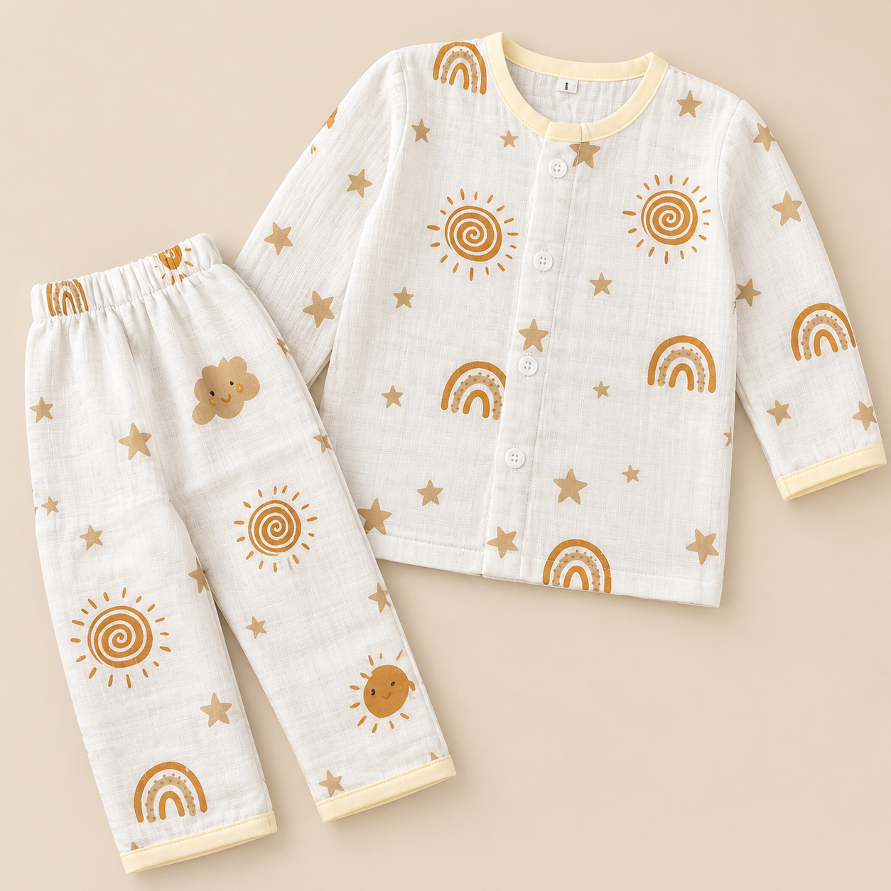 Rainbow & Sunshine Print Muslin Cotton Night Suit for Babies