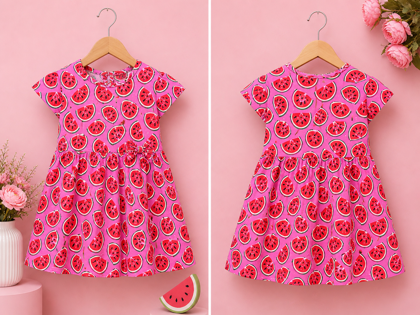 Watermelon Print Dress for Girls (Cotton Summer Frock)