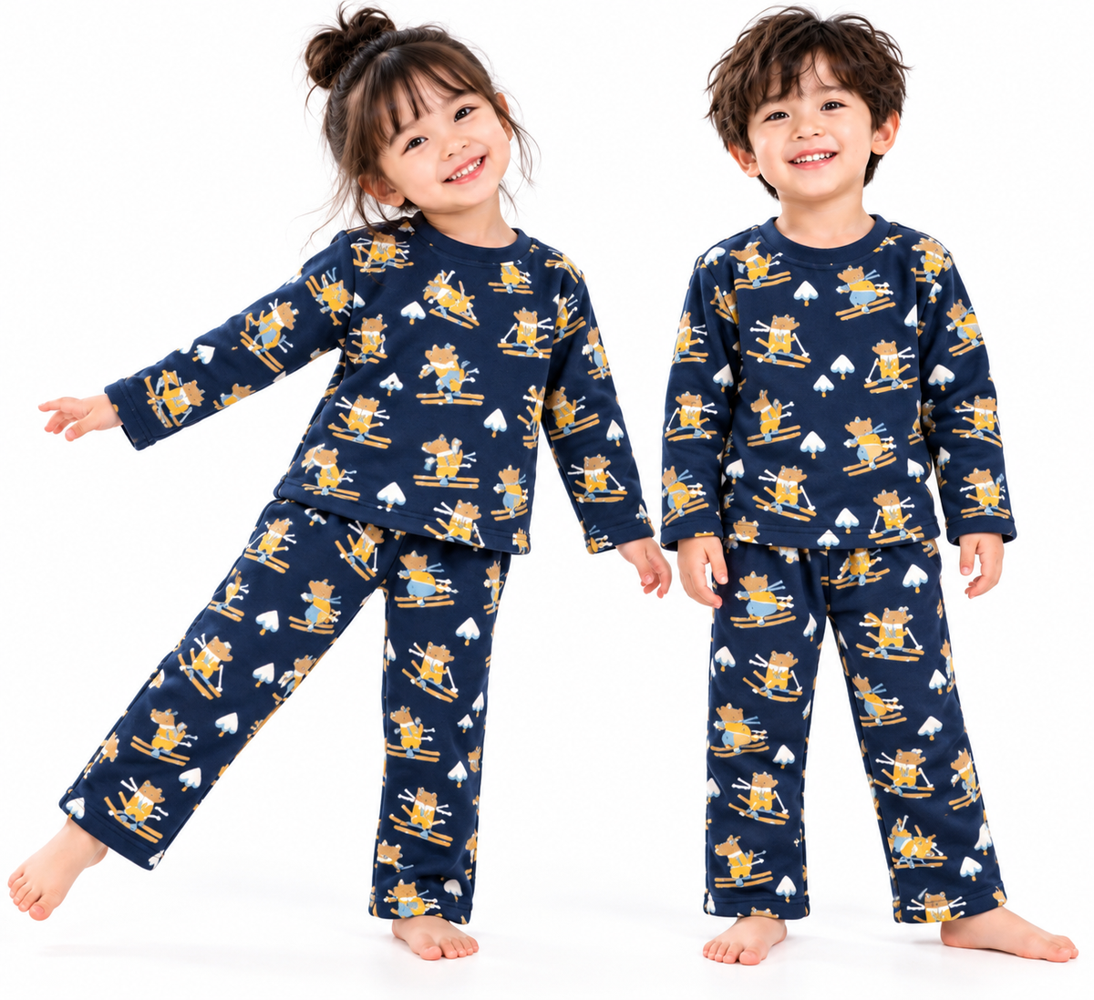 Navy Blue Ski Bear Print Winter Co-ord Set for Kids