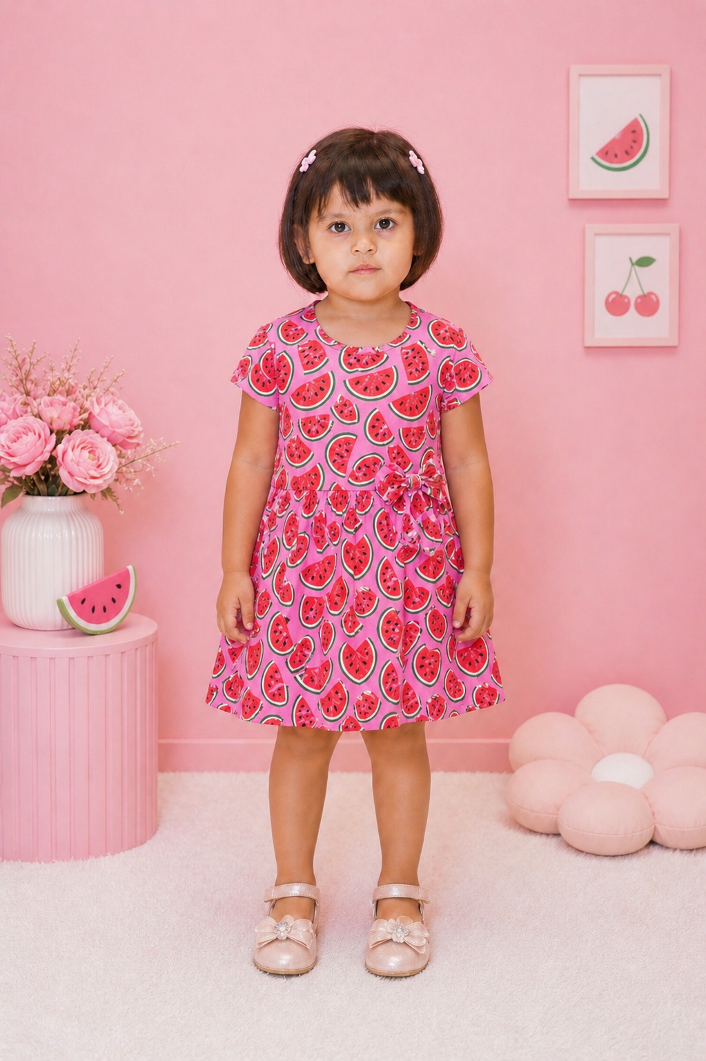 Watermelon Print Dress for Girls (Cotton Summer Frock)
