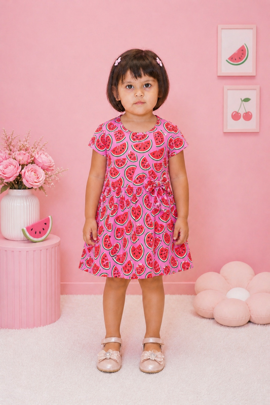 Watermelon Print Dress for Girls (Cotton Summer Frock)