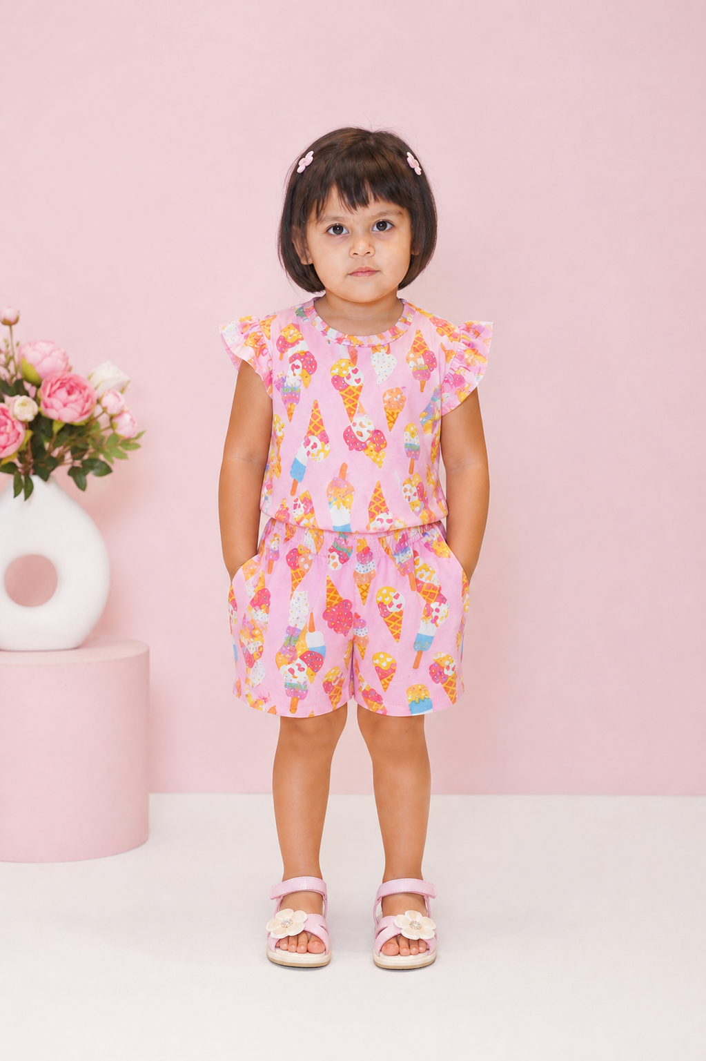Ice Cream Print Co-ord Set for Girls (Top & Shorts)