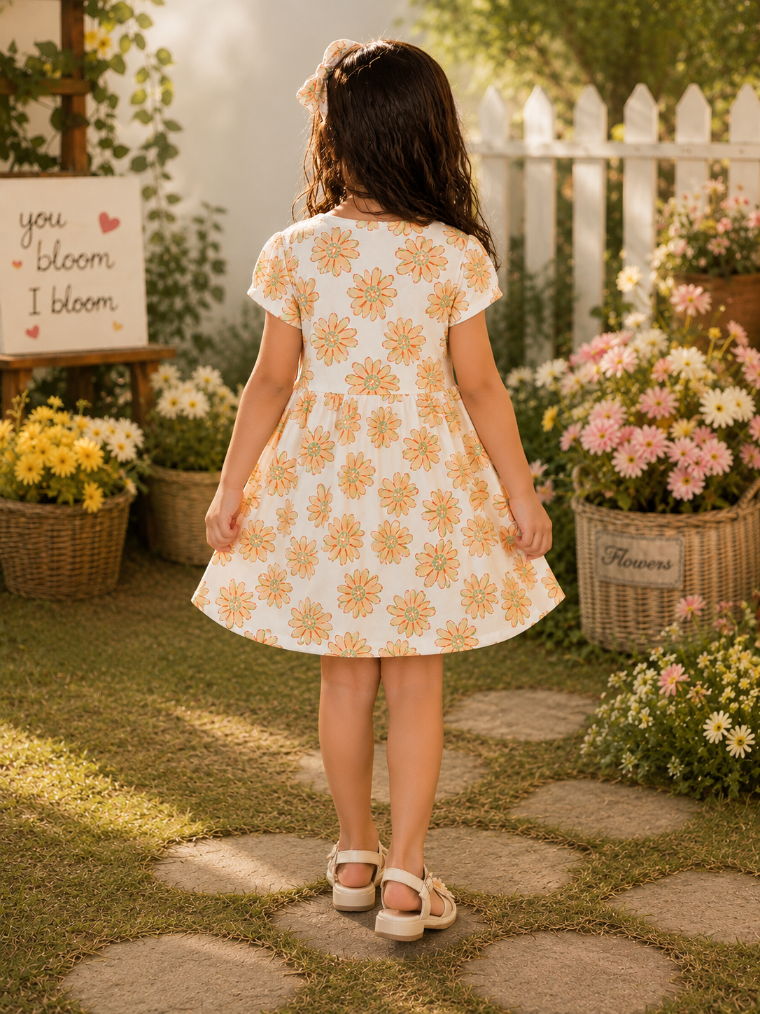 Sunny Daisy Print Cotton Dress for Girls | Soft Summer Casual Frock