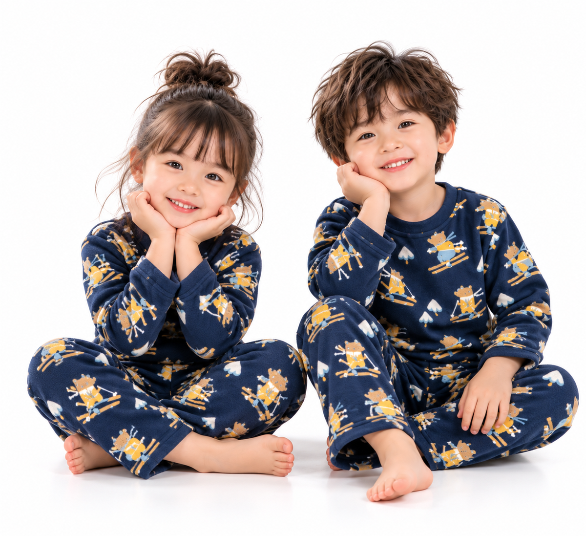 Navy Blue Ski Bear Print Winter Co-ord Set for Kids