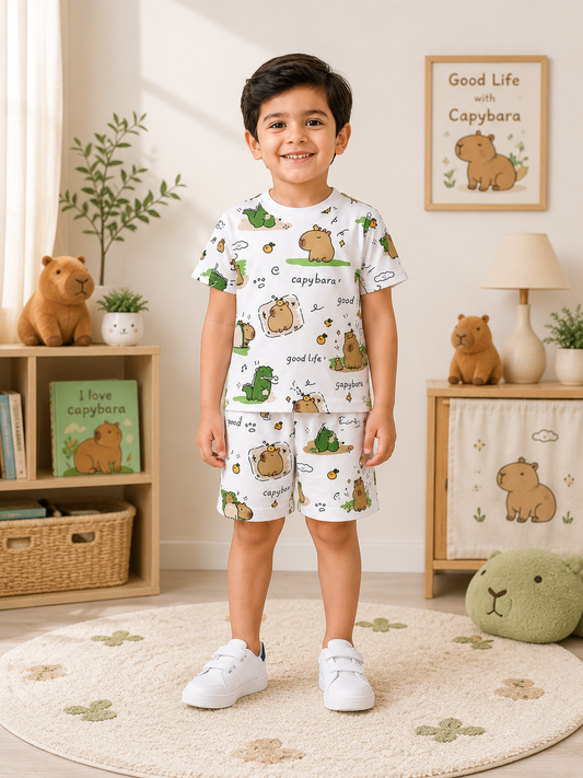 Capybara Print Cotton Co-ord Set for Boys
