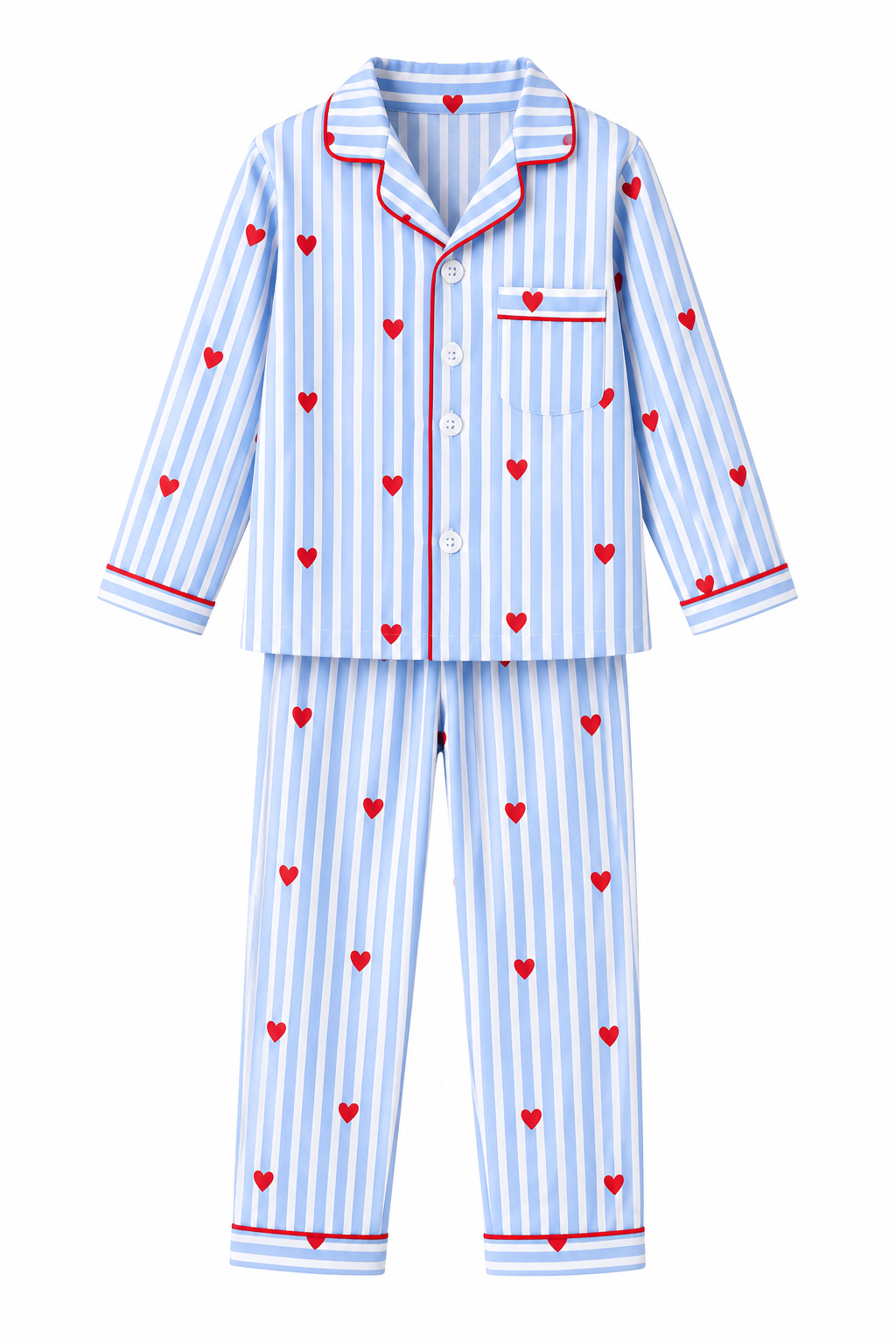 Blue Stripe Heart Print Pure Cotton Night Suit for Kids
