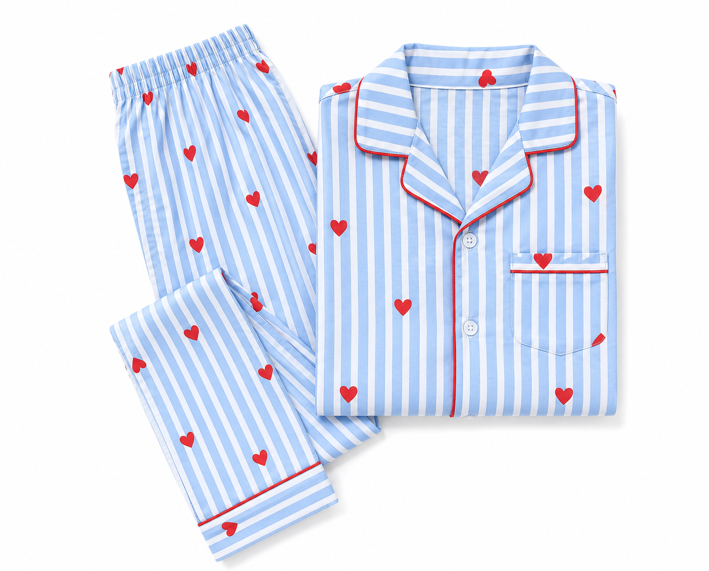 Blue Stripe Heart Print Pure Cotton Night Suit for Kids