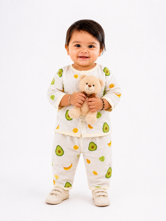 Avocado Print Night Suit Muslin Cotton for Babies