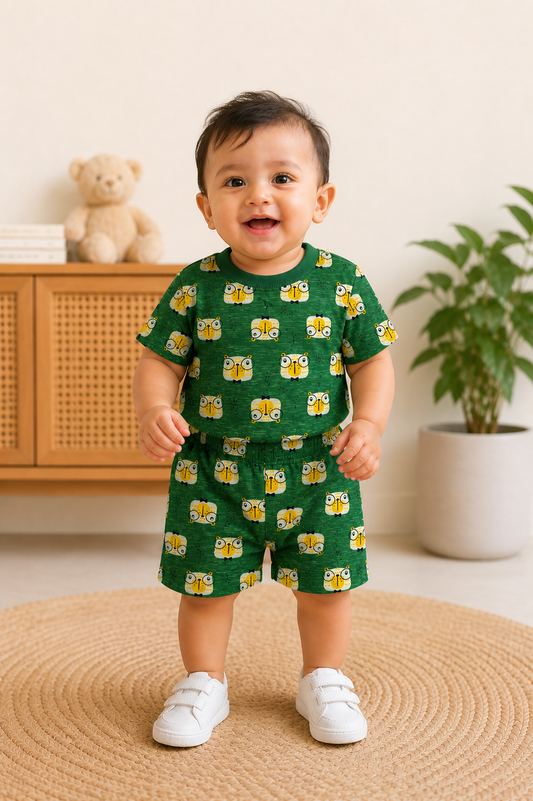 Owl Print Co-ord Set for Boys (T-Shirt & Shorts)