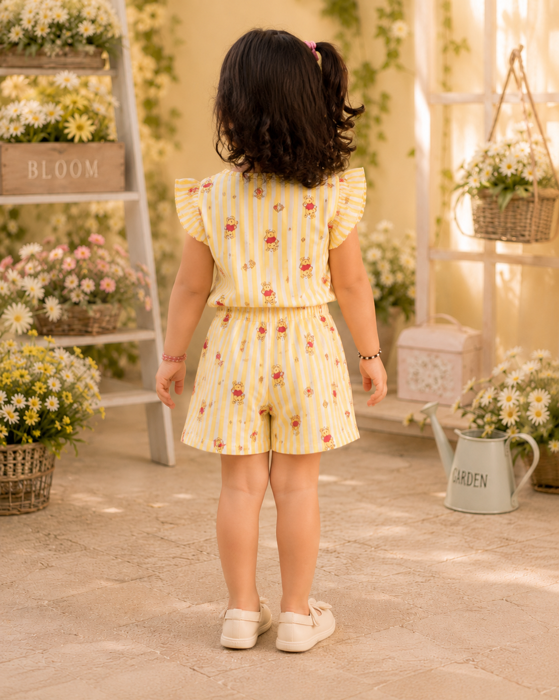 Yellow Bear Print Cotton Co-ord Set | Soft Half Sleeve Top & Shorts