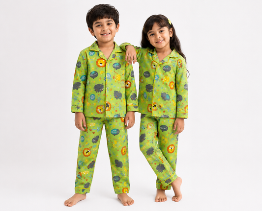 Jungle Safari Print Pure Cotton Night Suit for Kids | Boys & Girls