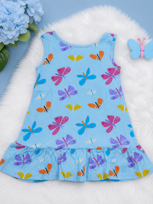 Cute Butterfly Print Sleeveless Dress for Girls | Soft Cotton Summer Frock