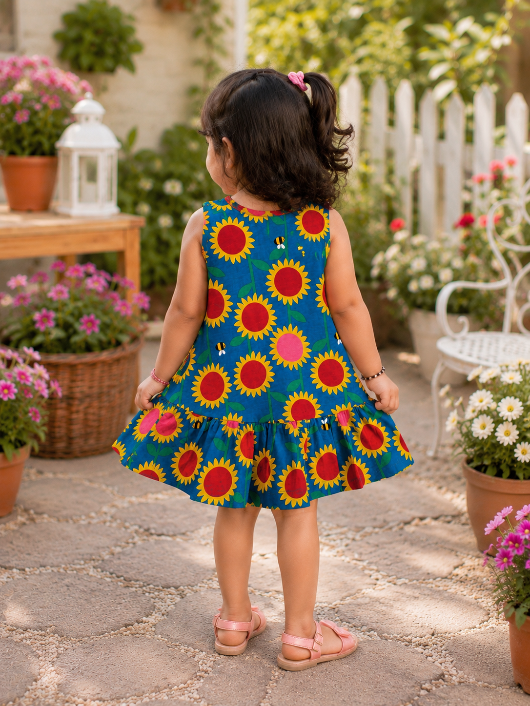 Sunflower Print Cotton Dress for Girls | Soft Sleeveless Summer Dress