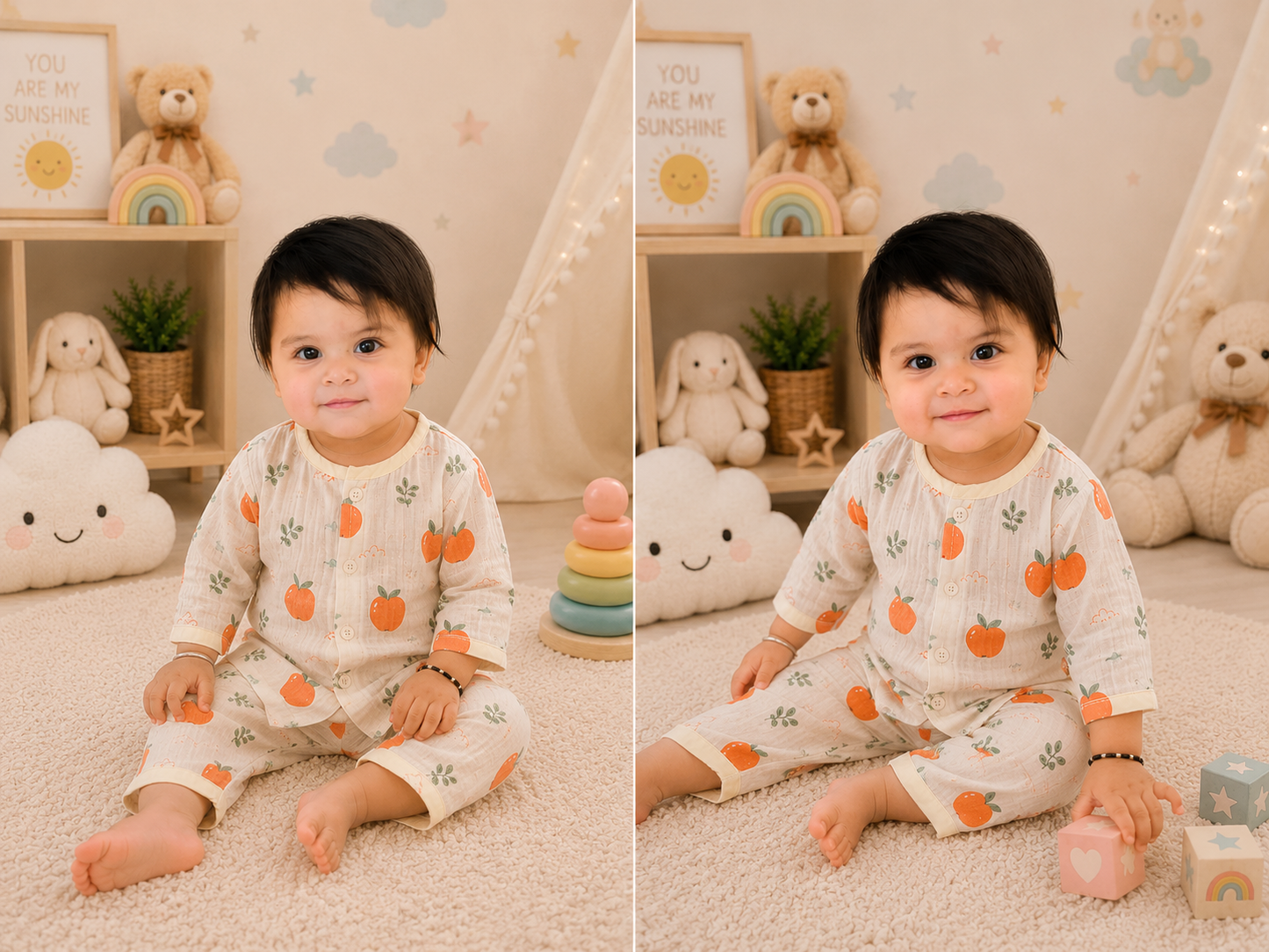 Apple Print Muslin Cotton Night Suit for Babies
