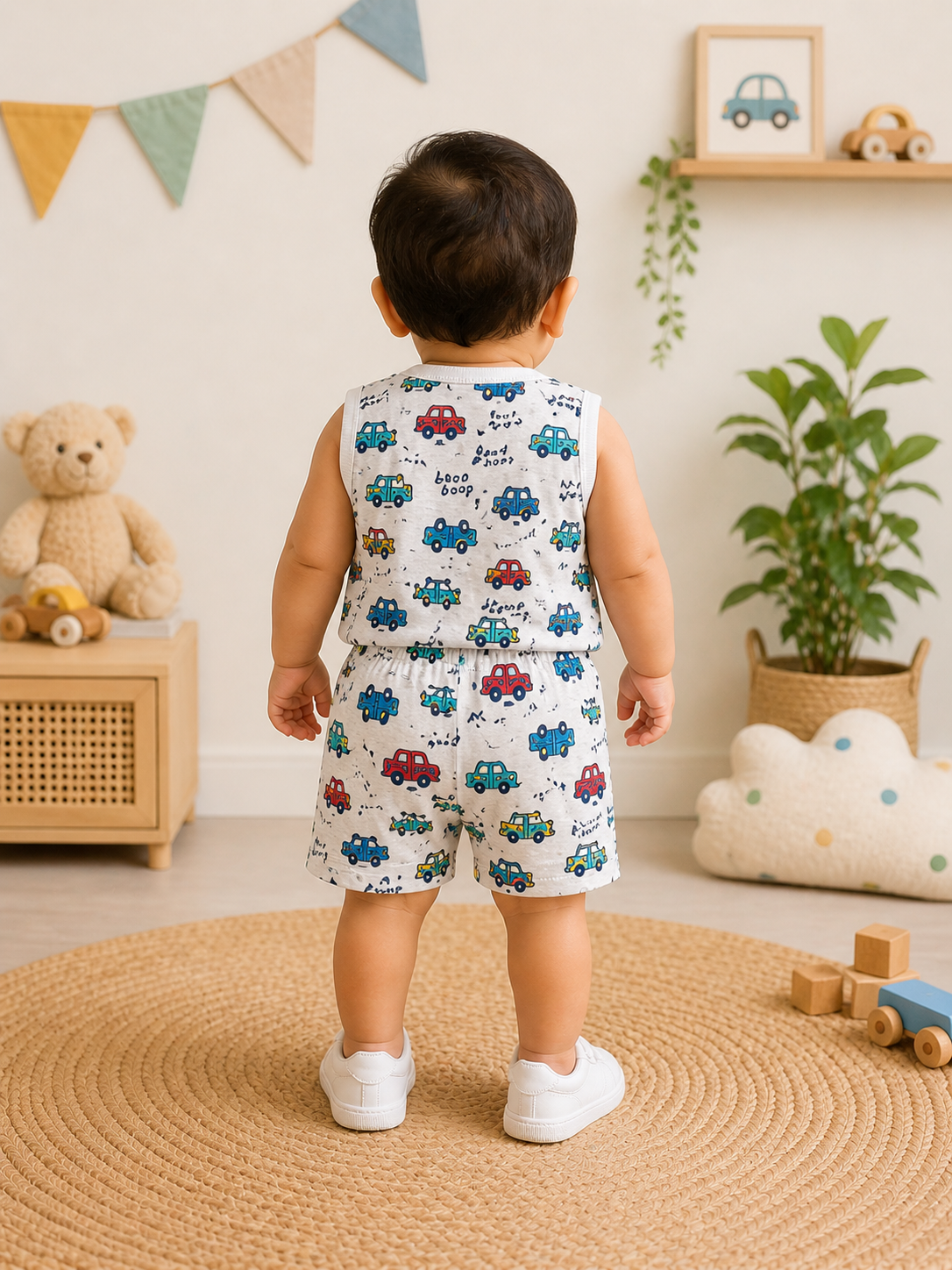 Car Print Co-ord Set for Boys (Sleeveless T-Shirt & Shorts)