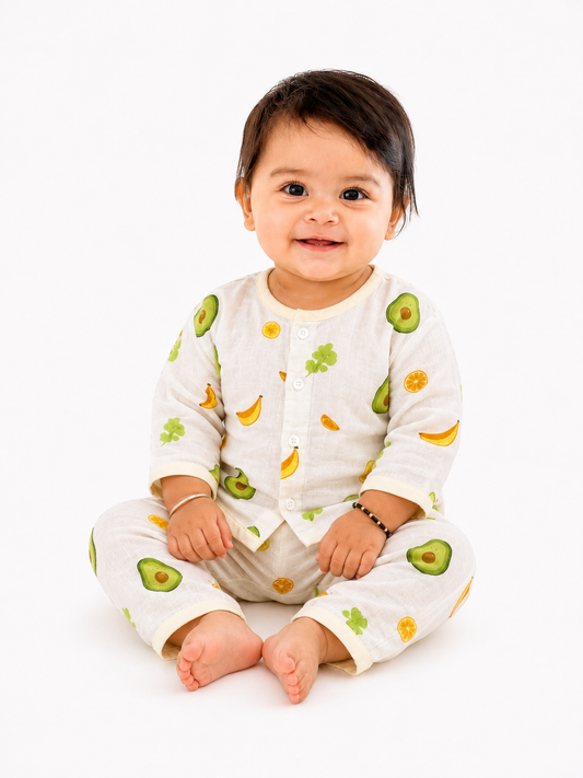 Avocado Print Night Suit Muslin Cotton for Babies