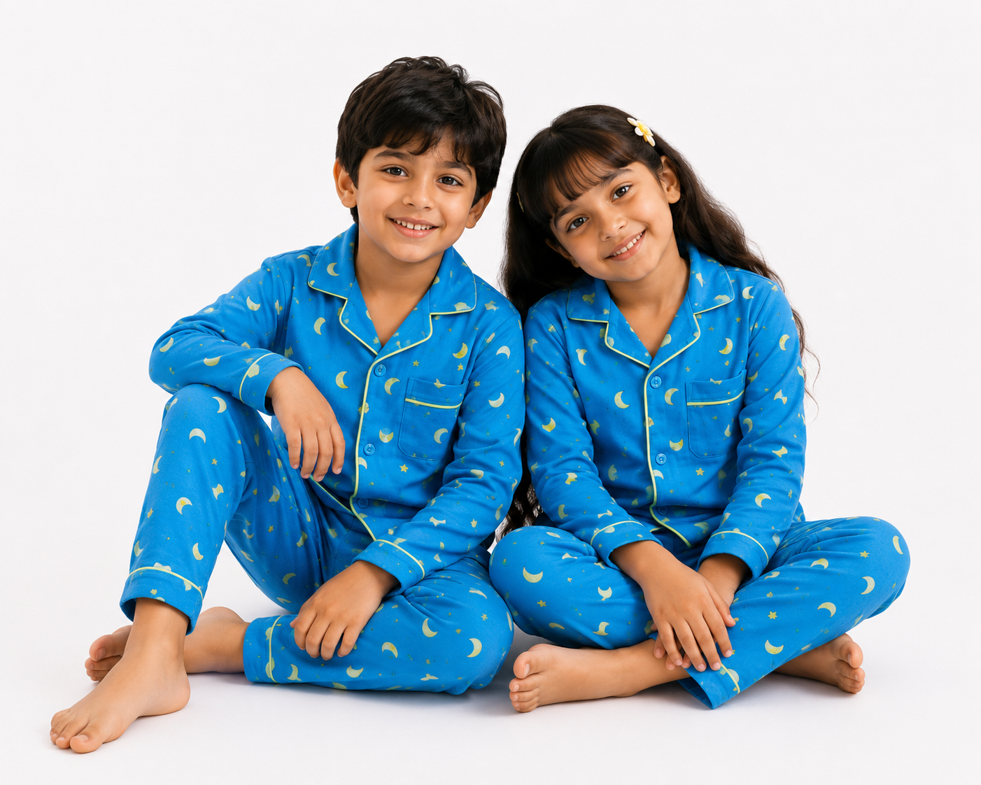 Moon & Stars Print Pure Cotton Full Sleeve Night Suit for Kids | Boys & Girls
