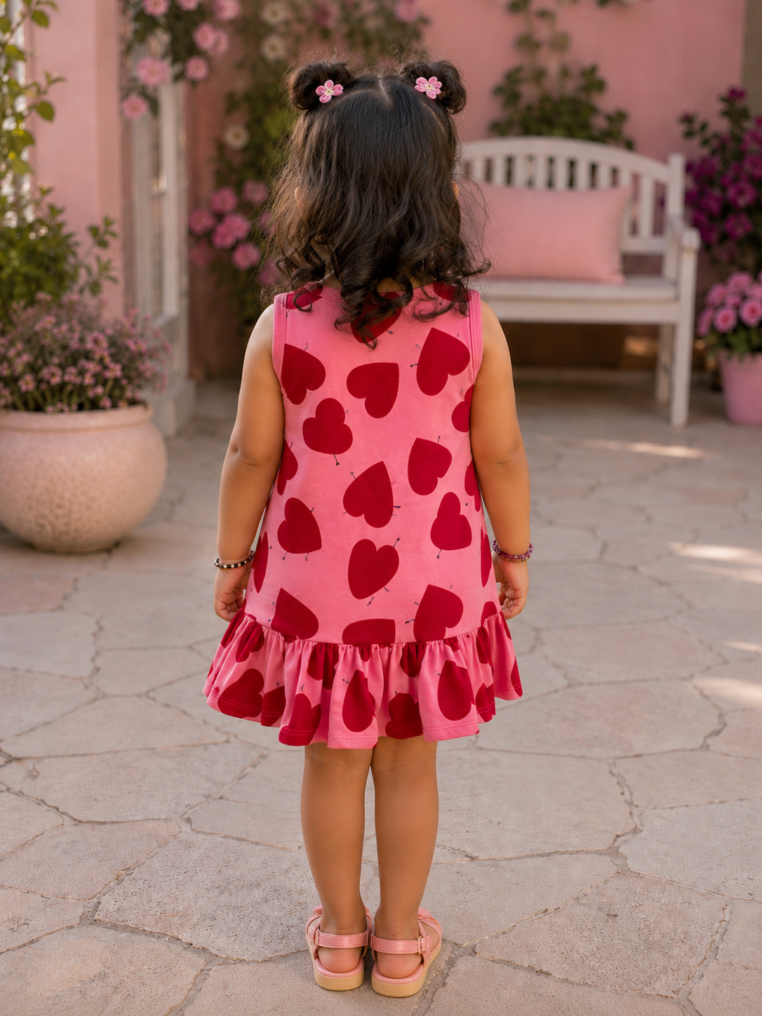 Heart Print Cotton Dress for Girls | Soft Sleeveless Pink Dress