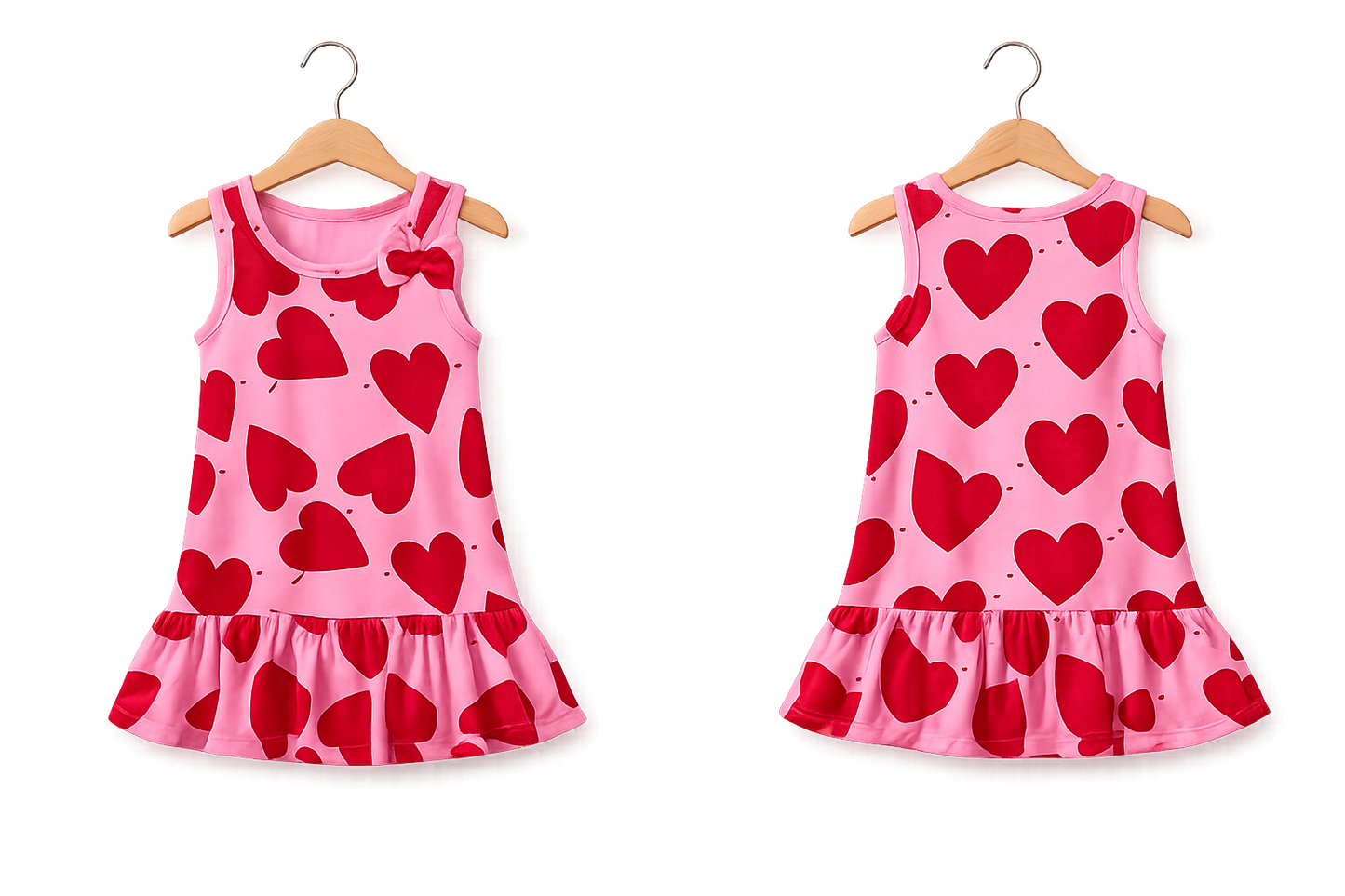 Heart Print Cotton Dress for Girls | Soft Sleeveless Pink Dress