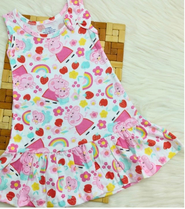 Cute Cartoon Print Cotton Dress for Girls | Soft Sleeveless Summer Dress