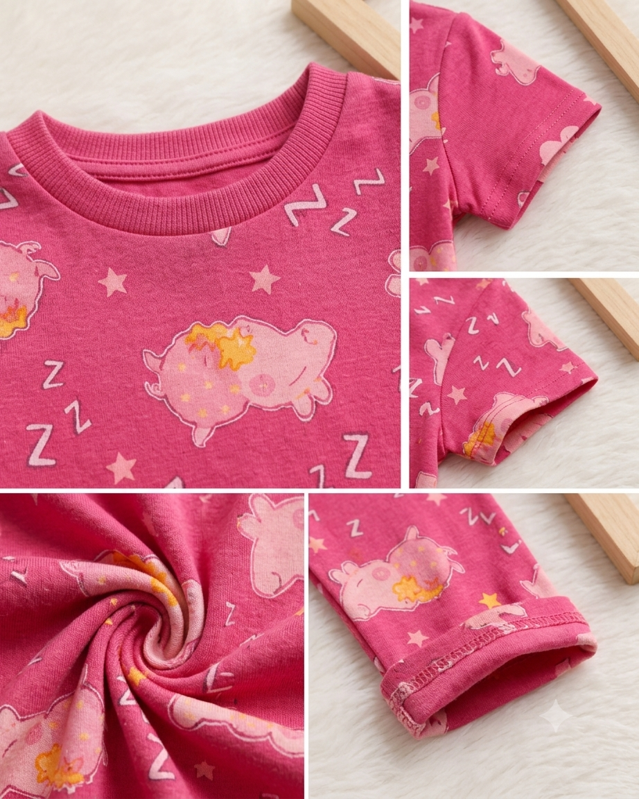 Sleepy Teddy Print Cotton Co-ord Set for Kids | Soft Half Sleeve T-Shirt & Pants Set
