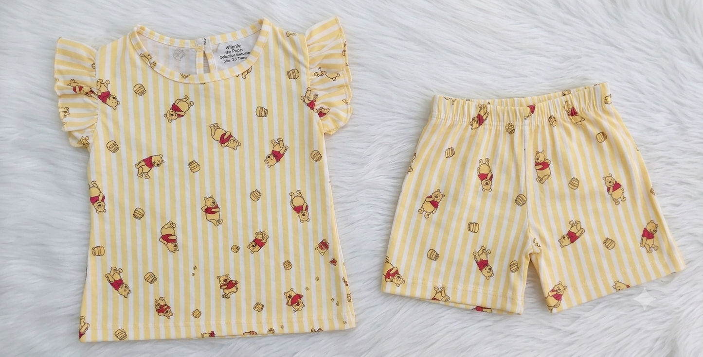 Yellow Bear Print Cotton Co-ord Set | Soft Half Sleeve Top & Shorts