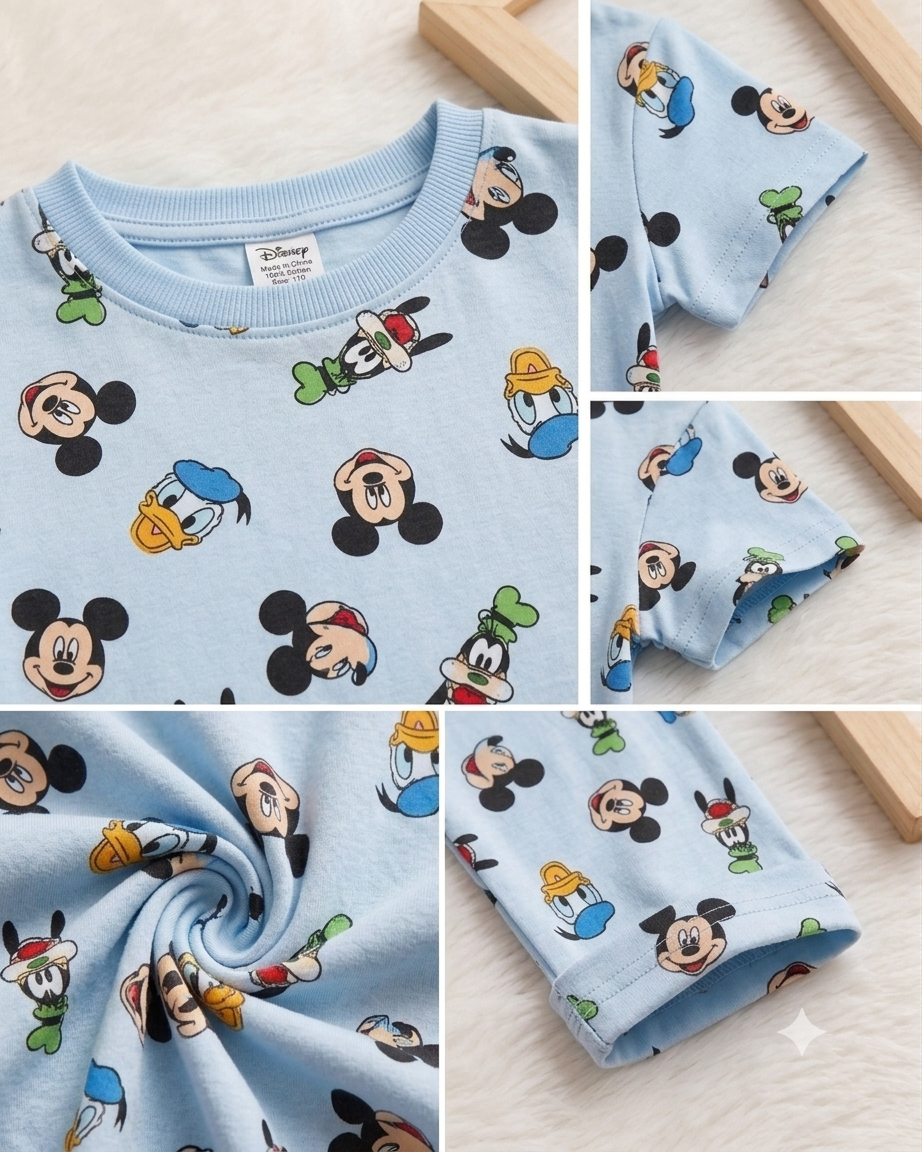Disney Character Print Cotton Night Suit for Boys | Soft Half Sleeve T-Shirt & Pyjama Set