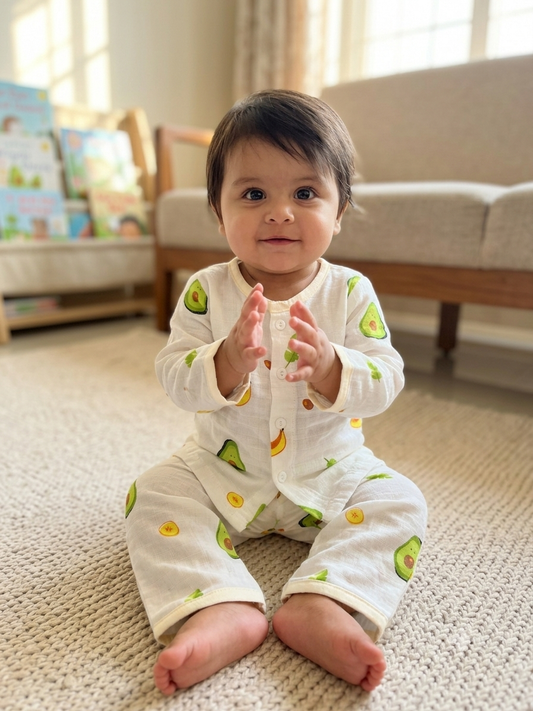 Avocado Print Night Suit Muslin Cotton for Babies