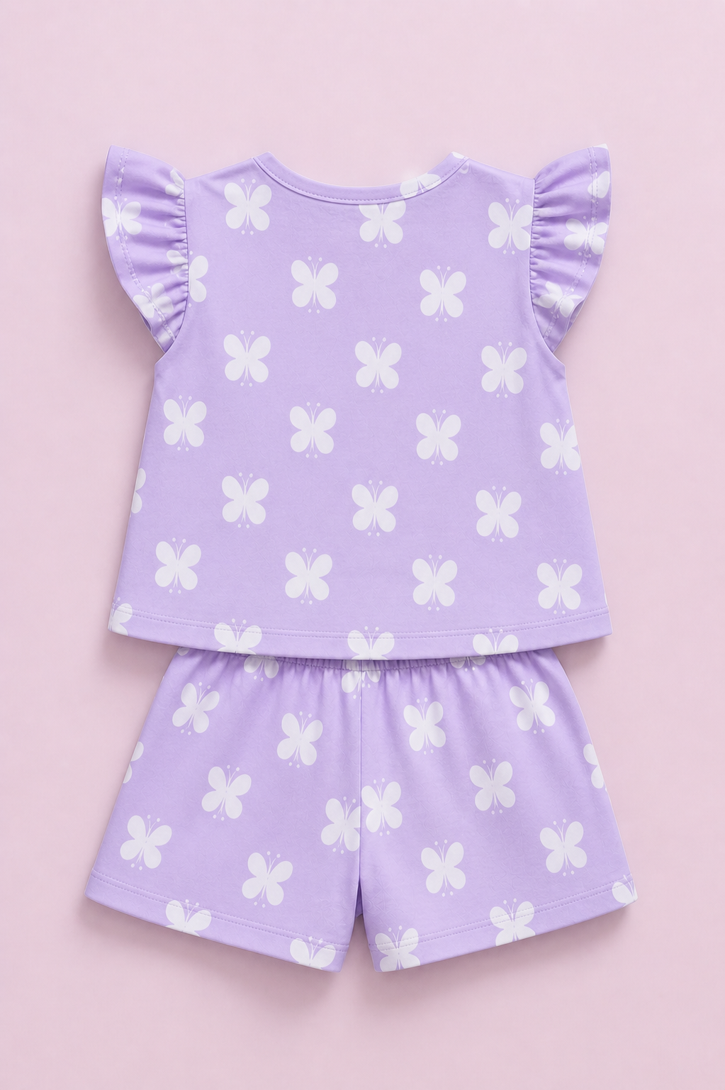 Lavender Butterfly Co-ord Set for Girls (Top & Shorts)