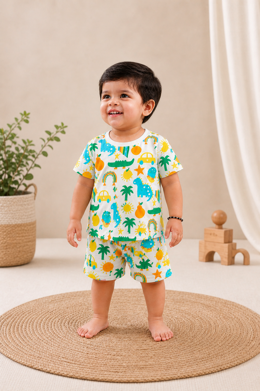 Dino Print Co-ord Set for Kids (T-Shirt & Shorts)