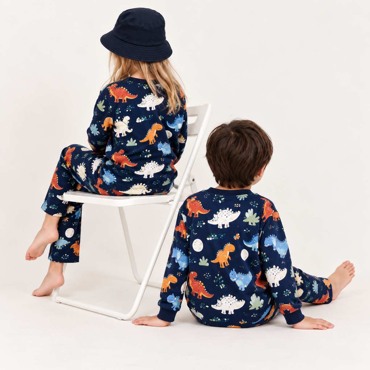 Dinosaur Print Winter Fleece Co-ord Set for Kids | Navy Blue – Kiklay