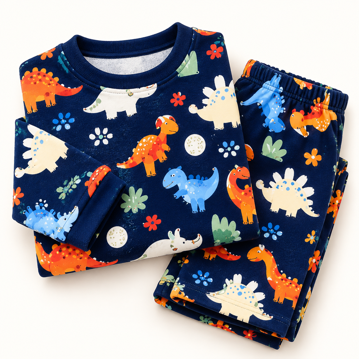 Dinosaur Print Winter Fleece Co-ord Set for Kids | Navy Blue – Kiklay