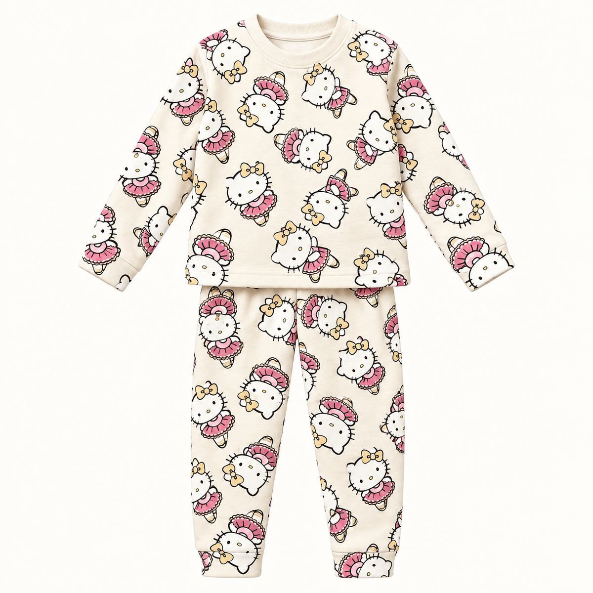 Kitty Printed Cotton Fleece Winter Coord Set for Kids