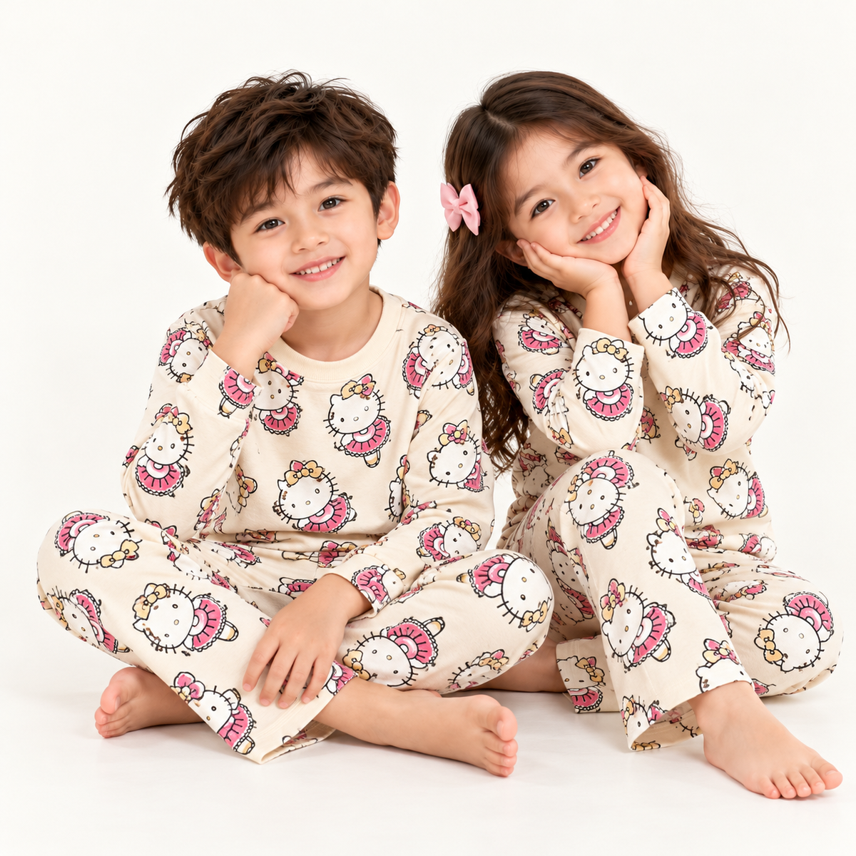 Kitty Printed Cotton Fleece Winter Coord Set for Kids