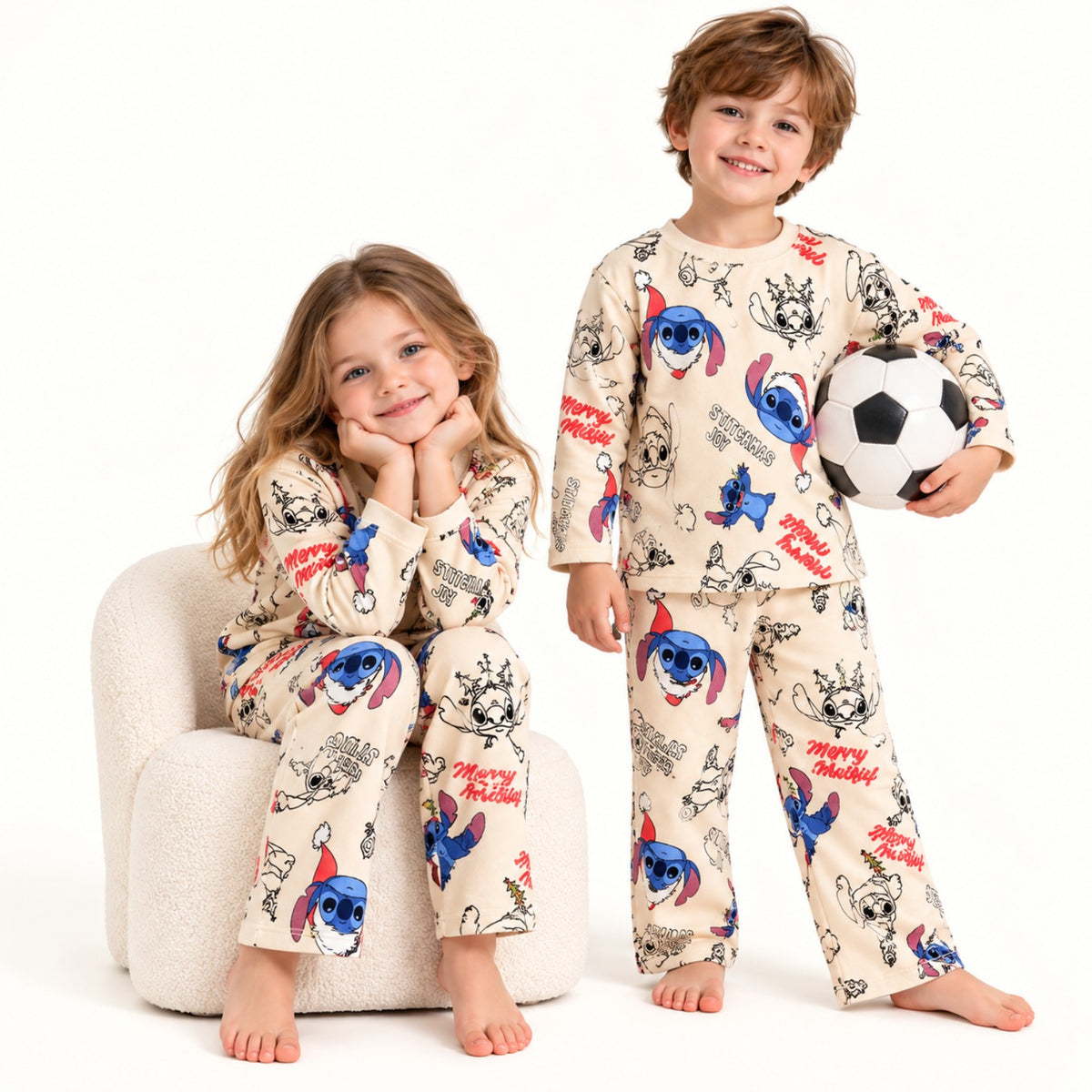 Christmas Print Winter Fleece Co-ord Set – Cream | Kiklay