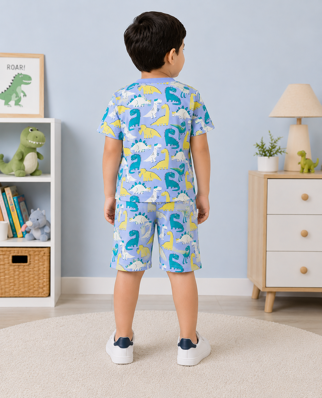 Dinosaur Print Cotton Co-ord Set for Boys | Soft Half Sleeve T-Shirt & Shorts