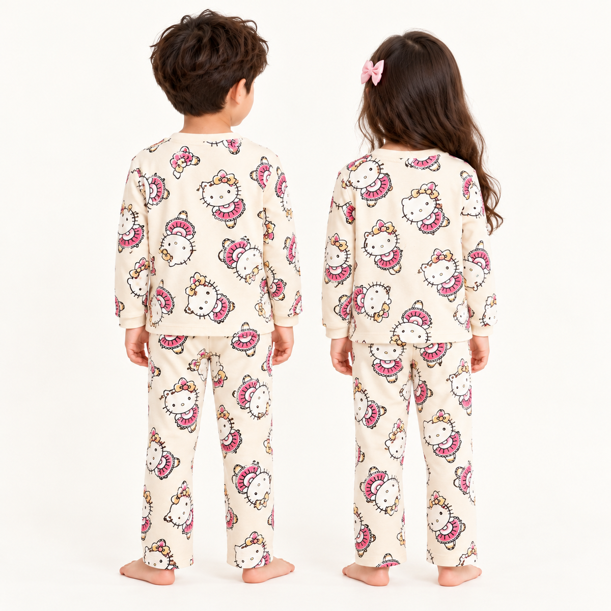 Kitty Printed Cotton Fleece Winter Coord Set for Kids